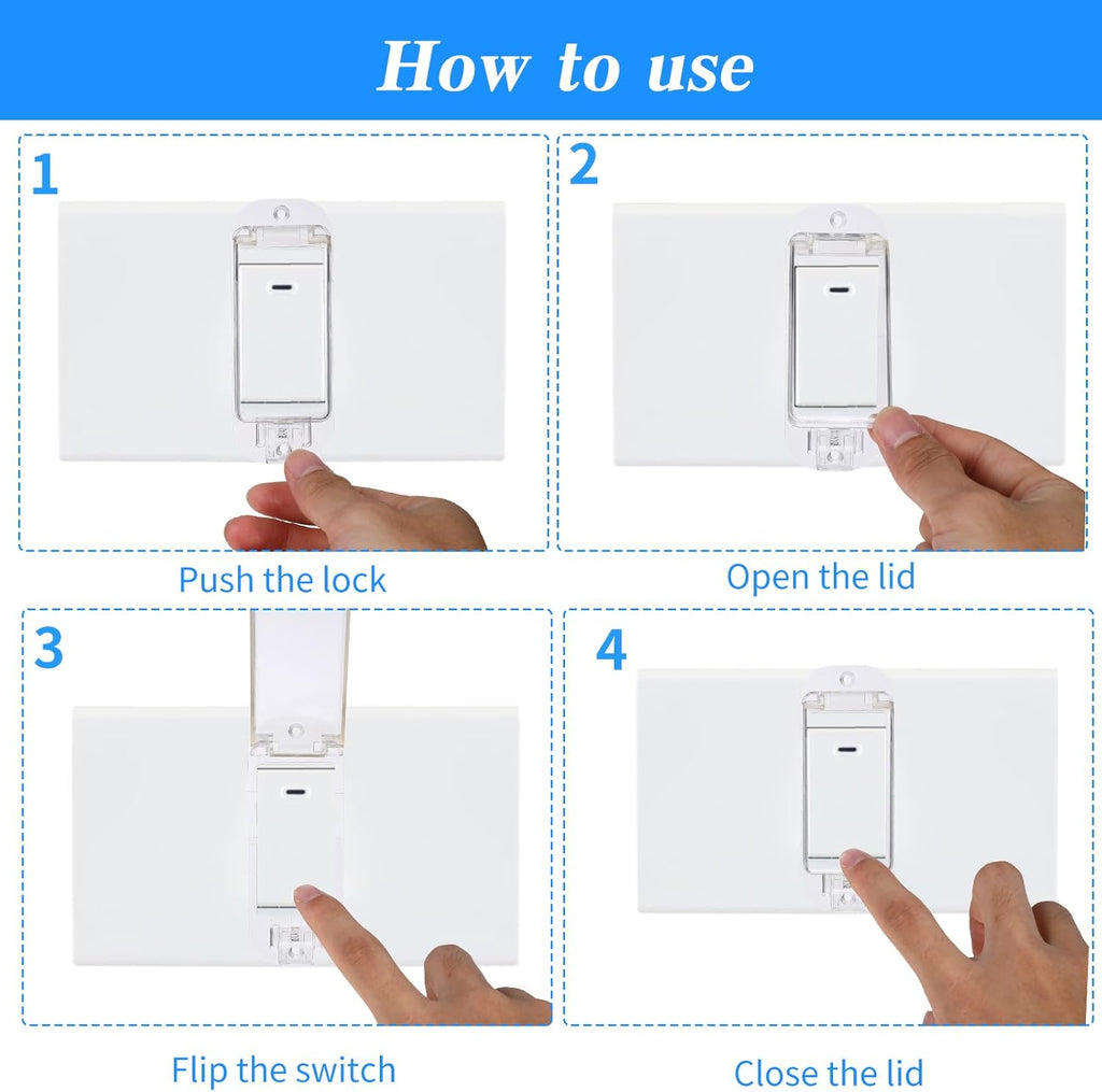 4pcs Light Switch Guard Cover Transparent Light Switch Lock, Switch Blocker for Keeps Lights or Switches from Being Accidentally Turned ON or OFF Child Proof Light Switch Cover (4pcs)