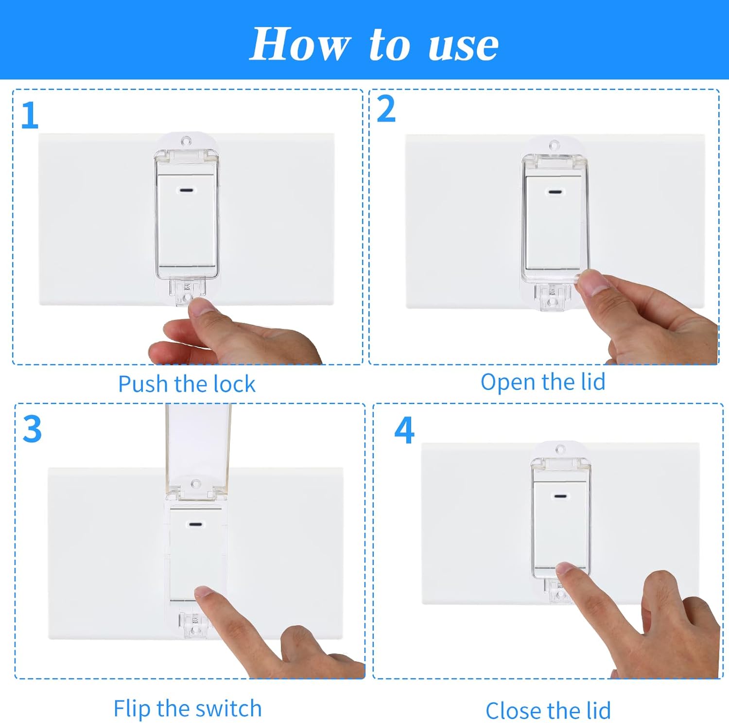 4pcs Light Switch Guard Cover Transparent Light Switch Lock, Switch Blocker for Keeps Lights or Switches from Being Accidentally Turned ON or OFF Child Proof Light Switch Cover (4pcs)