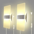 KICAAO Wall Sconces, Modern Wall Sconce Plug in 10W 6000K Cool White Acrylic Wall Lights with 6FT/180cm Plug in Cord and On/Off Switch on The Cord (Warm White 2700K 2Pack)