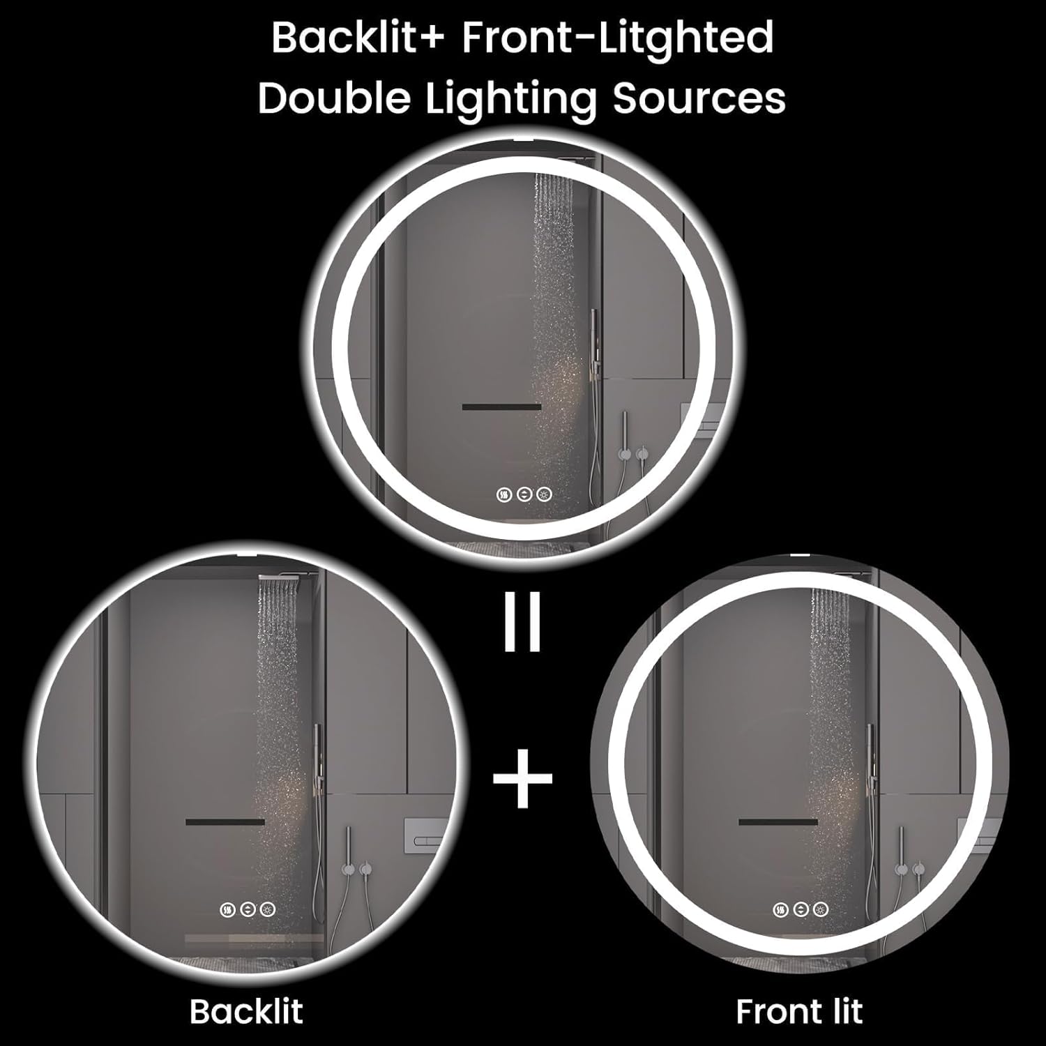Round LED Bathroom Mirror with Lights, Backlit & Front Lighted, Wall-Mounted Vanity Mirror 3000K/4000K/6000K, Memory Functions, Anti-Fog, Dimmable Smart Mirror (Round 30" x 30")