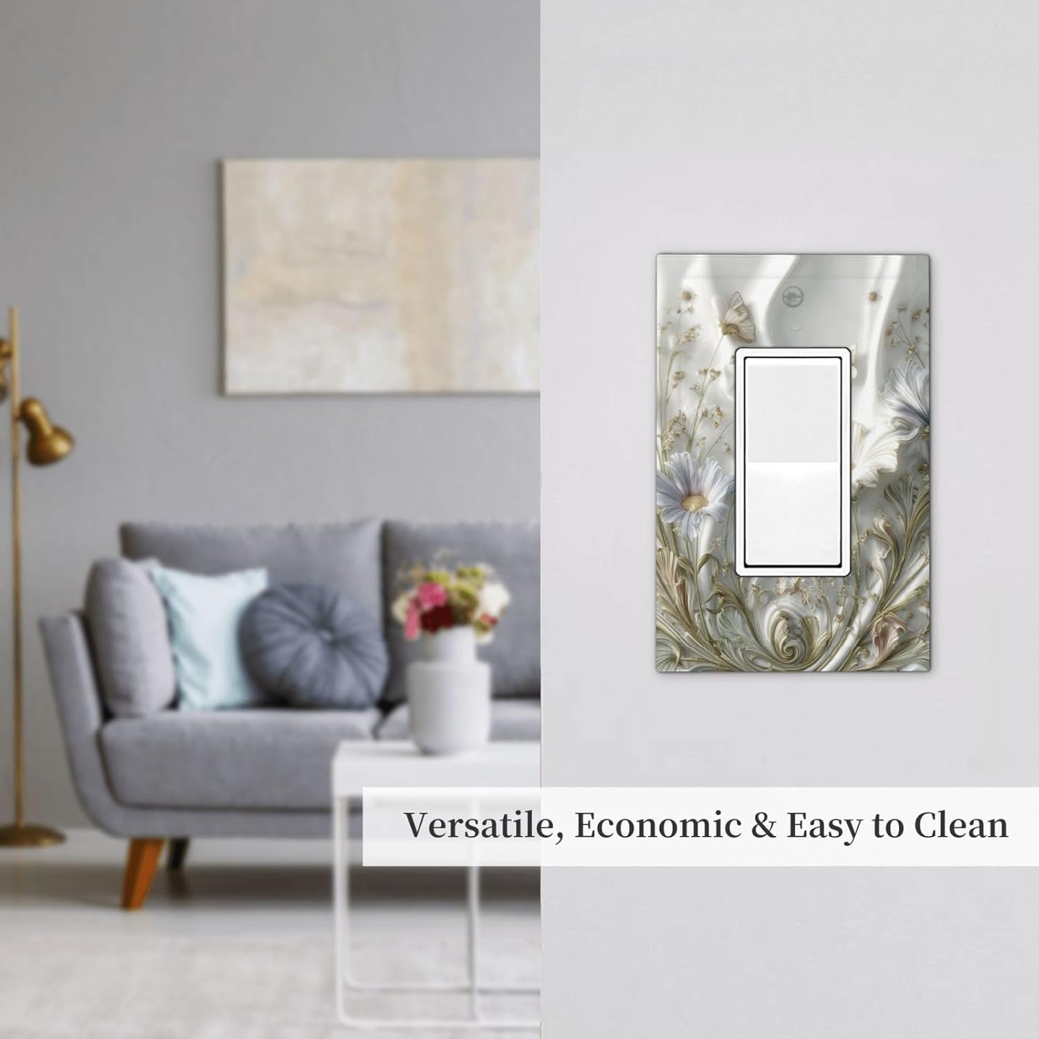 Artistic Flowers Floral Plant 1 Gang Single Rocker Decorative Light Switch Covers Electrical Faceplate Switch Plates for Bathroom Kitchen Home