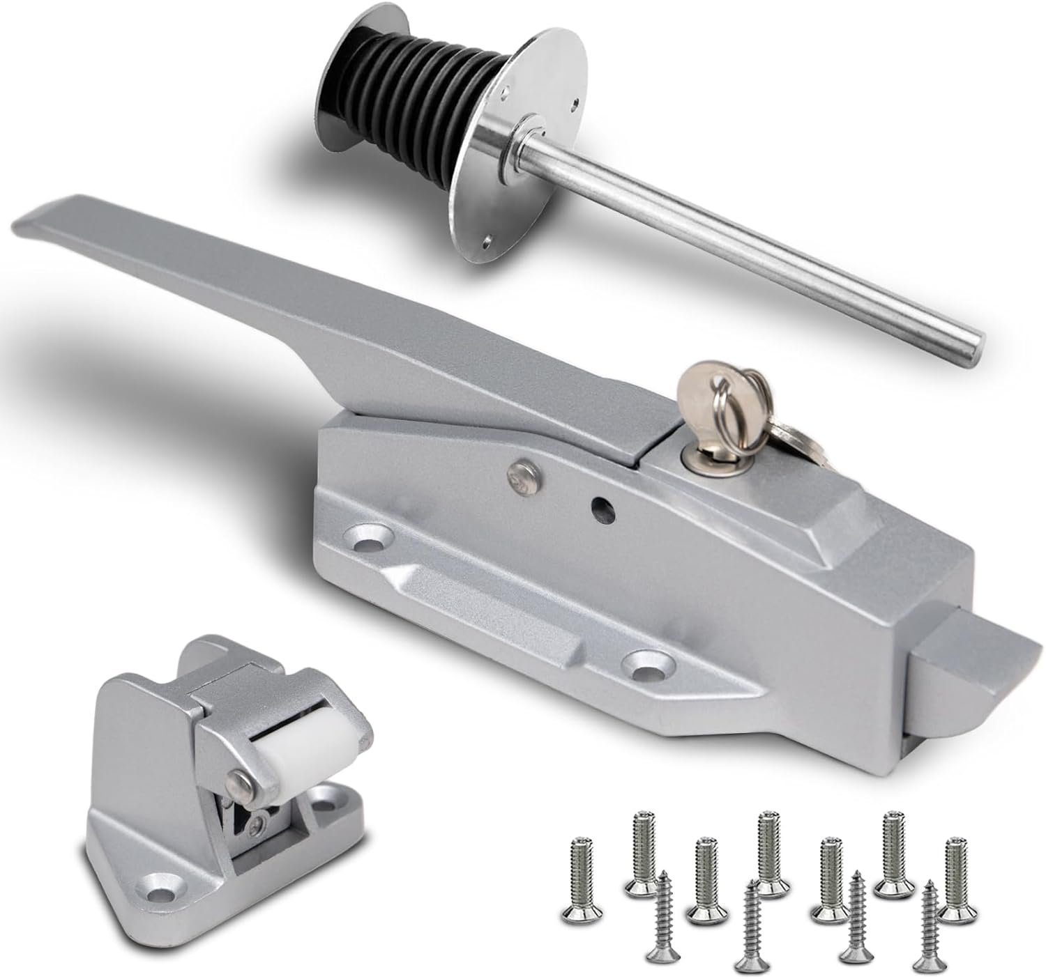 Walk in Cooler Door Handle, Walk in Cooler Door Closer Complete Latch Kit, Freezer Door Handle, Offset -1/8 in to 1/4 in(Flush) and 5.9" Solid Metal Interior Release Handle (Foggy White)