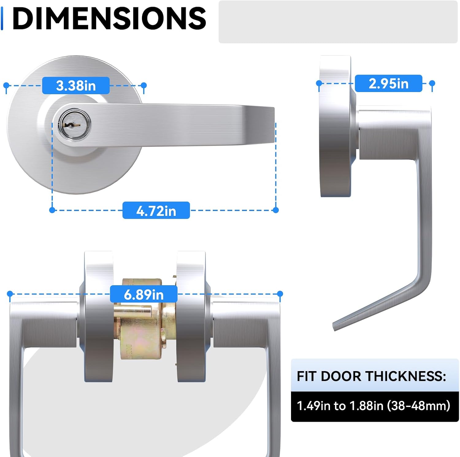BSEED Storeroom Commercial Door Lever Lock, Heavy Duty Grade 2 Lever Handle, ADA Compliant, UL 3 Hour Fire Rated, Non-Handed, Satin Chrome Finish, 2-3/4" Backset for Storage & Utility Doors