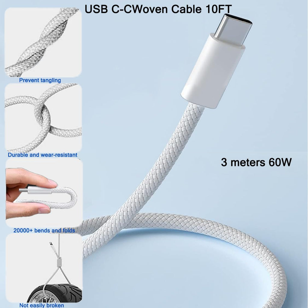 iPhone 16 15 Charger, 2Pack PD Dual USB C Charger Block Fast Charging Wall Charger Plug with 10FT Long USB C to C Charger Cord Woven Cable for Apple iPhone 16/16 Plus/16 Pro/16 ProMax/15/15ProMax/iPad