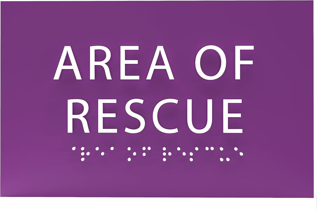 6" X4" Area of Rescue Sign - ADA Compliant Tactile Graphics Grade 2 Braille Text Wall Sign | Emergency Assistance, Refuge Place Sign for Schools, Offices, Apartments & Restaurants