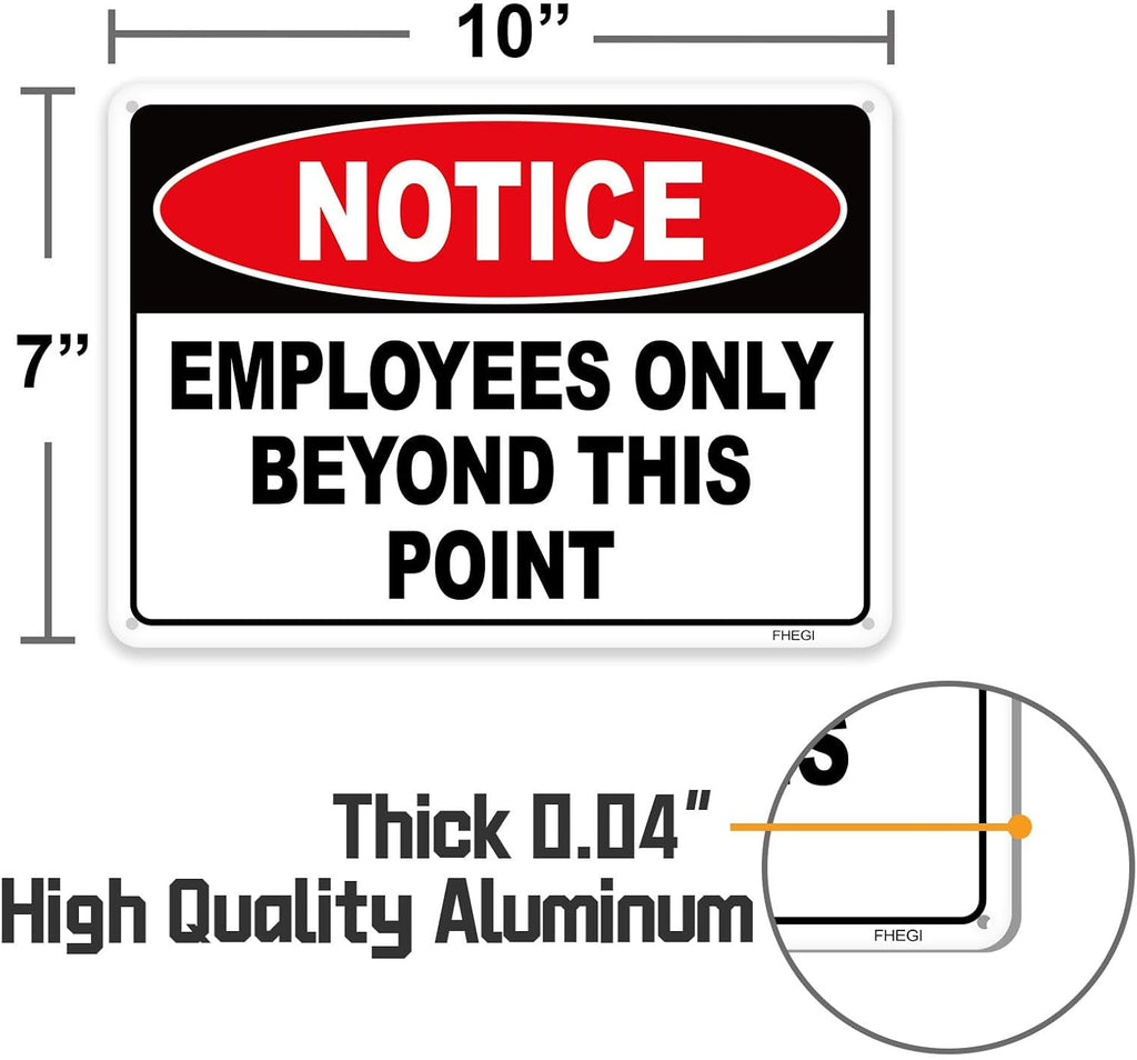 2PC Employees Only Beyond This Point Sign, 10 x 7 Inches - Aluminum - No Customers Allowed In Work Area For Door, Do Not Enter, Restricted Area Sign