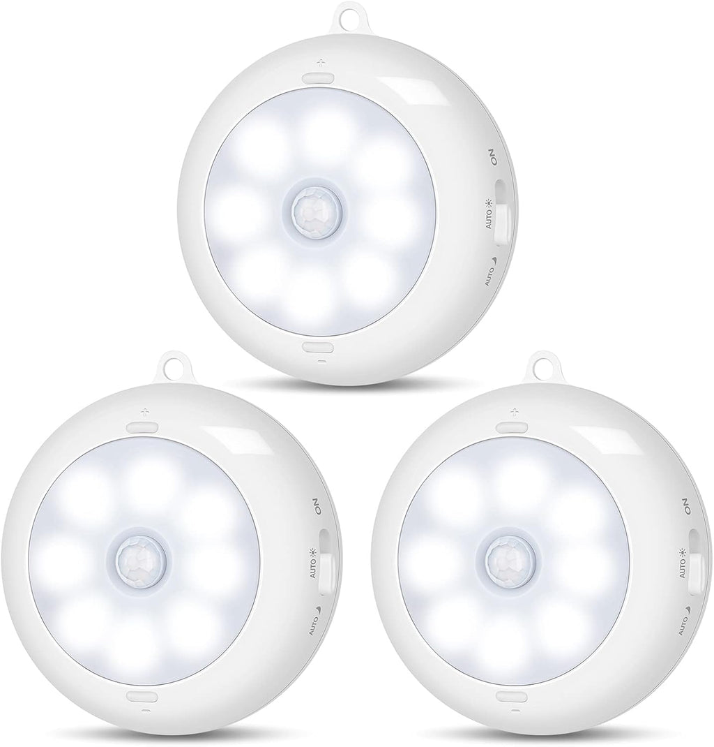 Motion Sensor Light Indoor, LED Night Light Closet Lights, Under Cabinet Lights, AA Battery Operated Stick on Wireless Puck Lights for Wall, Step, Stair, Dimmable (3 Pack)