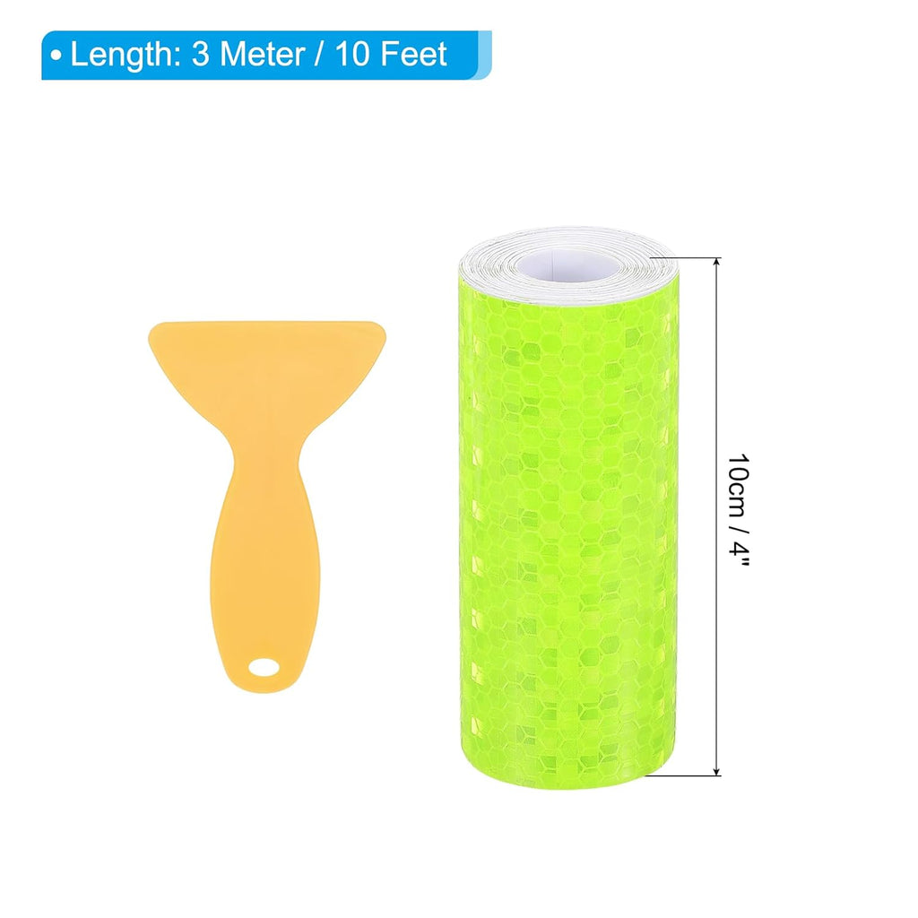 PATIKIL 4 Inch x 10 ft Reflective Tape, 1 Roll Waterproof Self Adhesive High Visibility Caution Warning Safety Tape Reflector with Scraper for Trucks Trailers Cars, Bright Green