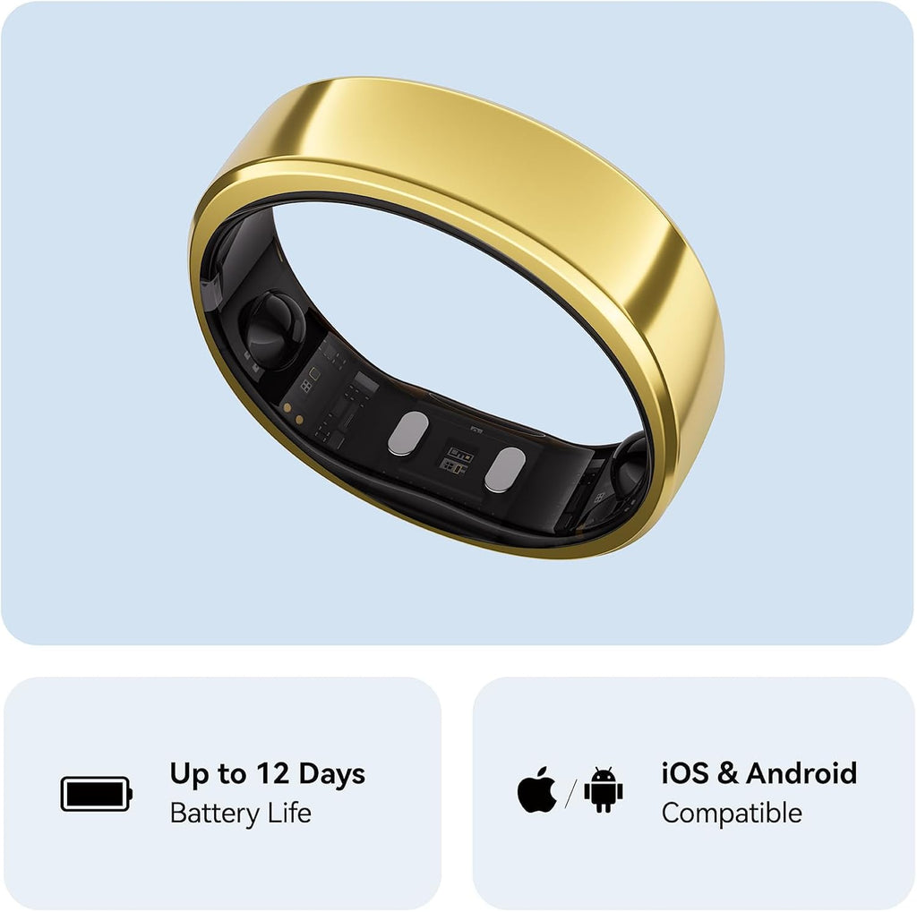 RingConn Gen 2, World’s First Smart Ring with Sleep Apnea Monitoring, No APP Subscription, 12-Day Battery Life, Stress/Heart Rate/Women's Health Tracker, Android & iOS Compatible (Gold, Size 12)