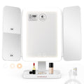 EASEHOLD Lighted Makeup Mirror with 3X Magnification, 3 Color Lights & Touch Sensor - Rechargeable Trifold Vanity Mirror for Travel, Desk, Home Use