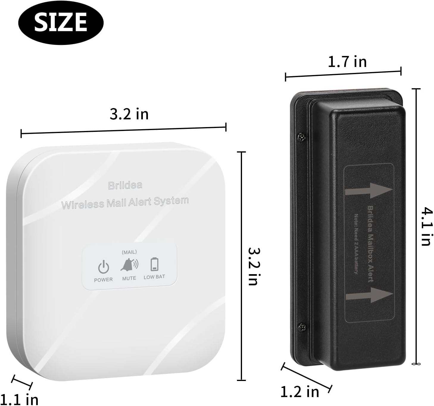 Briidea Mailbox Alarm, Wireless, Battery Powered, White, 500ft Range, LED Flash & Sound Alerts, Low Battery Reminder, Easy Installation, Secure Your Mail & Never Miss an Alert