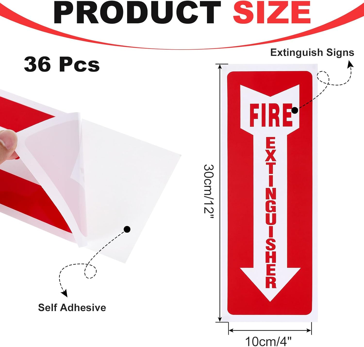 PATIKIL Fire Extinguish Signs, 36 Pack 12" x 4" 31.5 Mil Fire Extinguish Sticker Self Adhesive Vinyl Waterproof Protected Safety Sign with Arrow for Home Kitchen Car Boat