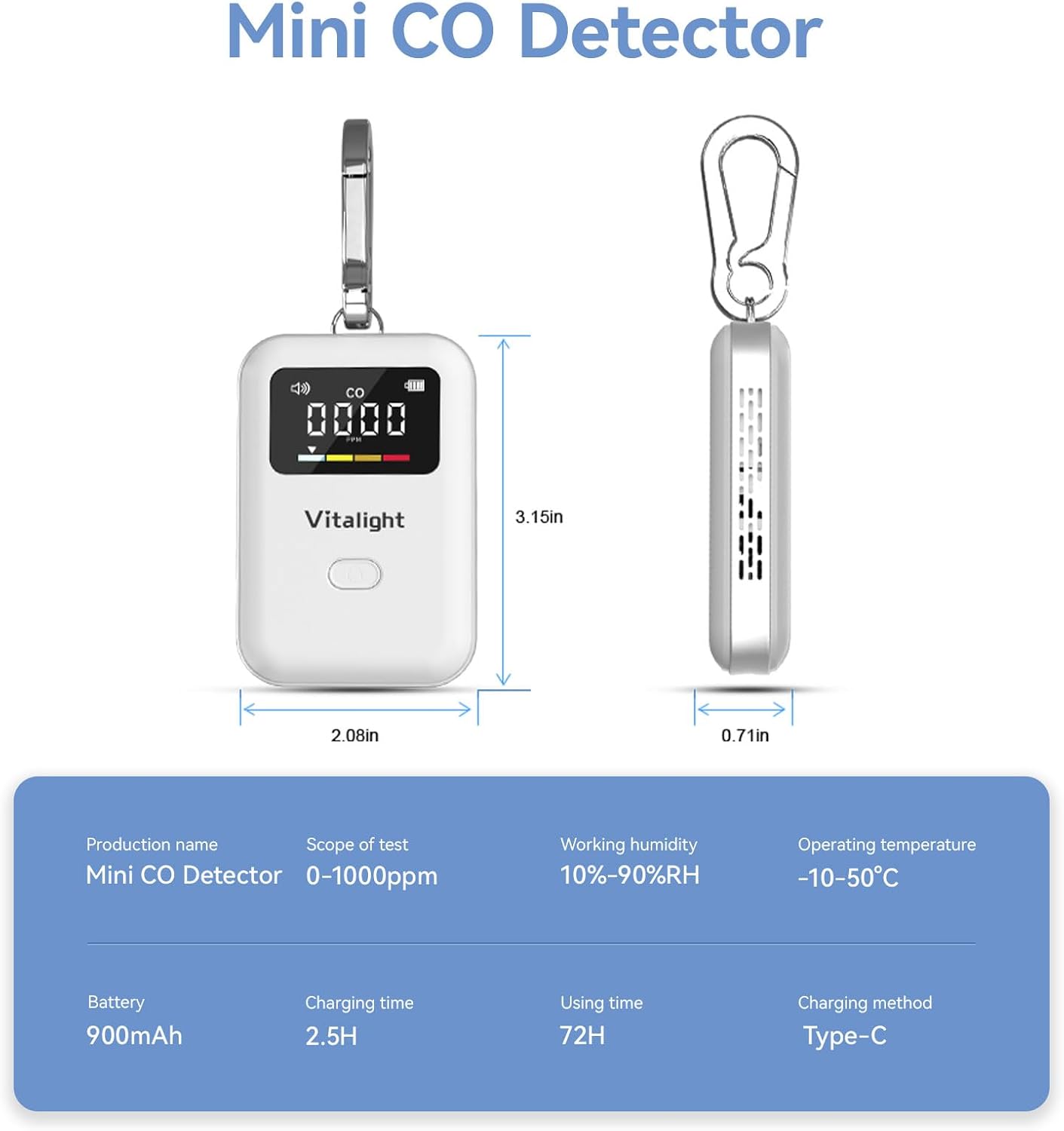 Carbon Monoxide Detector,Mini CO Detector for Travel, Air Quality Monitor,Stylish and Lightweight CO Monitor for Home Indoor/Outdoor