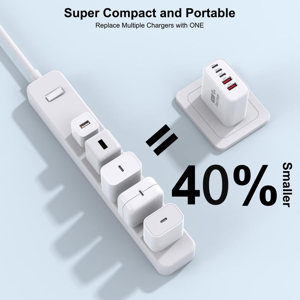 USB C Fast Charger Block, 2Pack 60W 5-Port Type C iPhone Charger Plug, Apple Fast Charging Block, 3 USB C+2 USB A PD & QC 3.0 Power Adapter Multi-port Cube Brick for iPhone 16/15/14/13/12/11/X/8, iPad