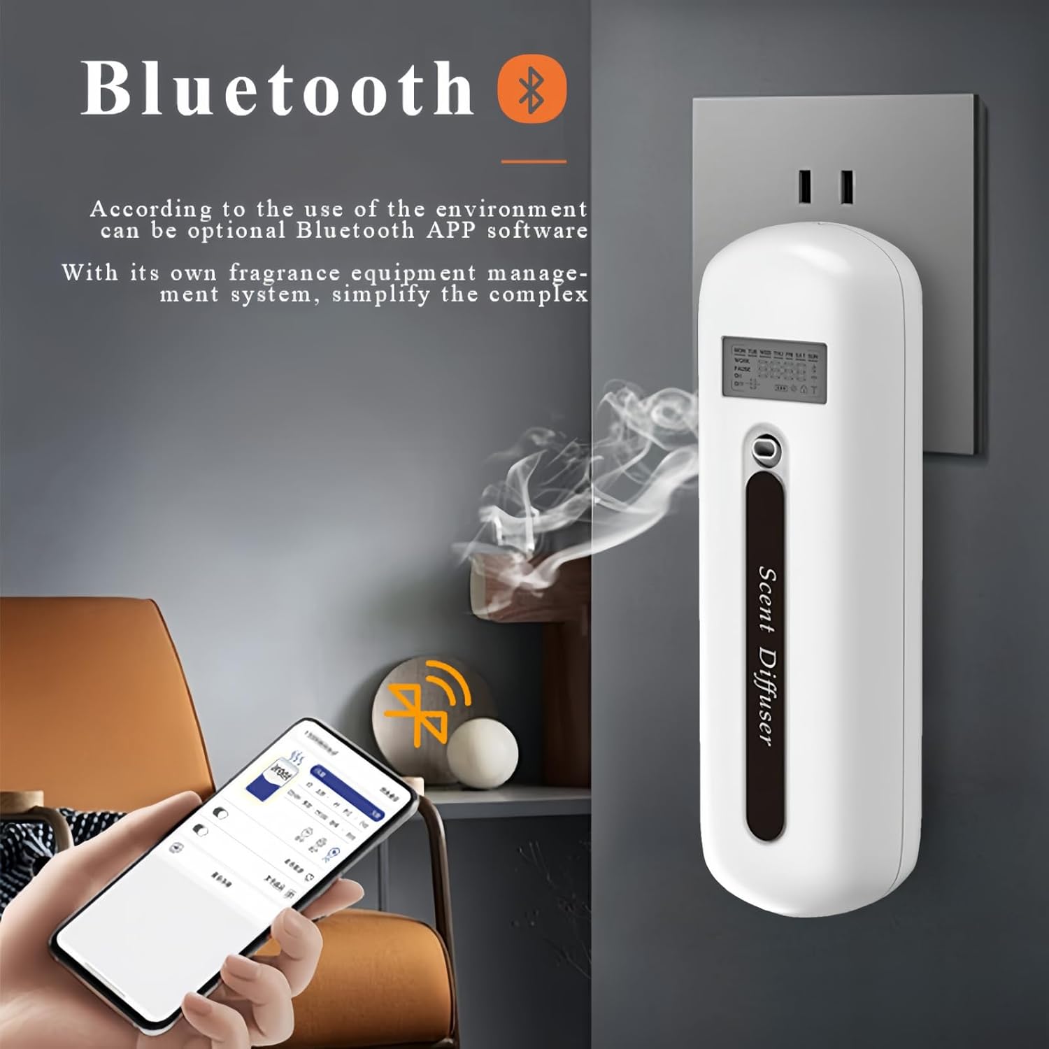 Plug in Waterless Diffuser - Up to 650 sqft Coverage, Wall Plug Oil Diffuser - Waterless Oil Diffuser with Button&App Dual-Control-