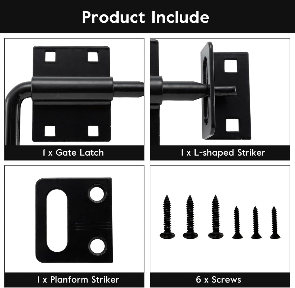 HOME MASTER HARDWARE Heavy Duty Slide Bolt Gate Latch, Sliding Bolt Door Latch Gate Lock Hardware with Padlock Hole, 2 in 1 Barrel Bolt Latch for Wooden Fence/Shed Door/Yard Door/Barn Door, Black