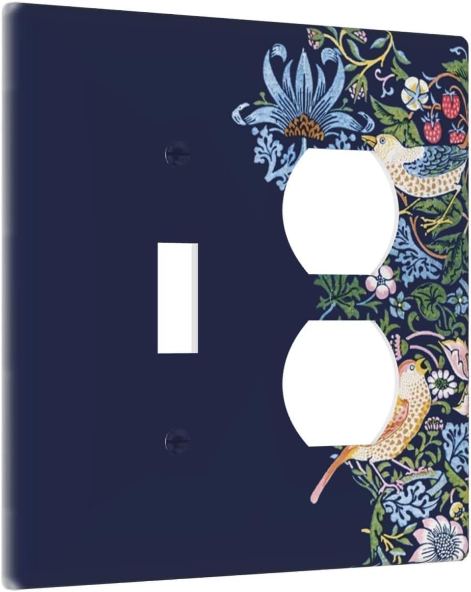 Decorative Outlet Covers Vintage Blue Morris Strawberry Thief Bird Flower 2 Gang Wall Plate Cover Single Toggle Duplex Combo Two Switch Light Switch Cover Plate Faceplate