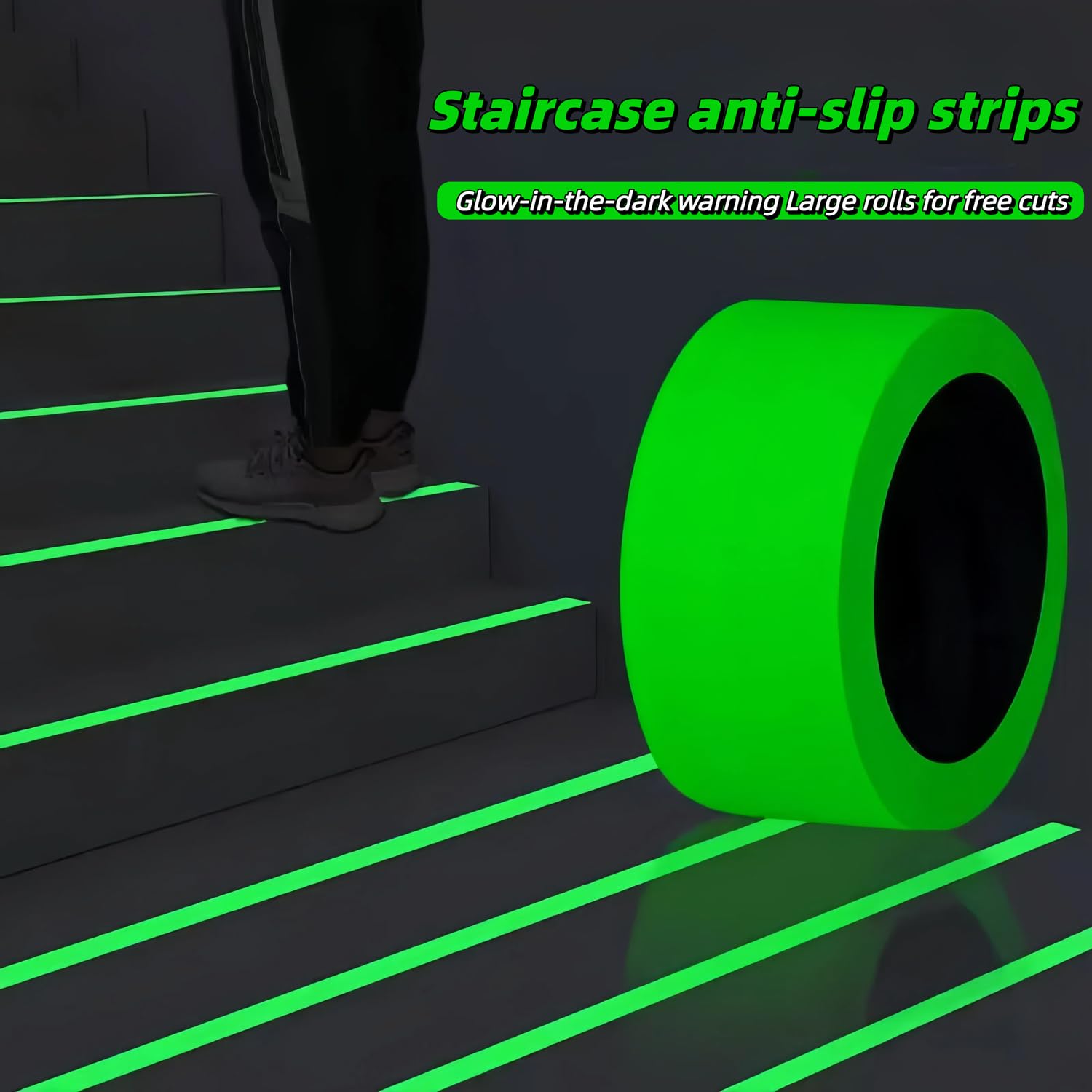 Glow in The Dark Tape 0.5Inch x 40FT - Fluorescent Glow Tape High-Adhesion Waterproof,Fluorescent Safety Tape, Photoluminescent for Stairs, Bikes, Outdoor Gear,Halloween DIY，Walls and Exit Sign