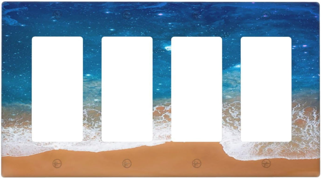 Blue Sea Ocean Beach Waves 4 Gang Wall Plates Outlet Covers Quad Rocker Light Switch Cover Plate Decorative Switch Plates GFCI Electrical Faceplate for Bathroom Bedroom Decor 4.5 X 8 IN