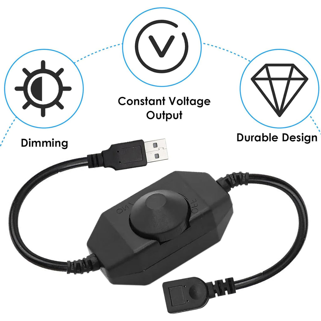 Onite 2-Pack USB Rotary Dimmer Switch with Knob, Current Adjustable Controller for 5V USB LED Strips, Lights, USB Fans (Black)