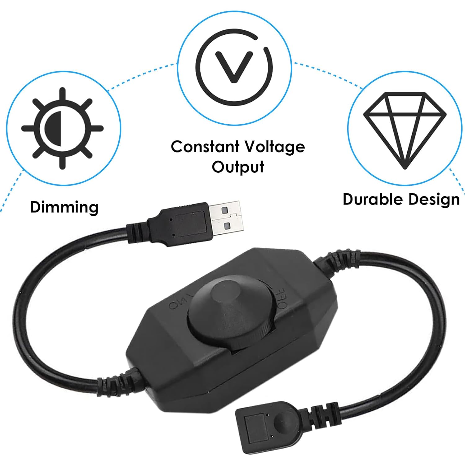 Onite 2-Pack USB Rotary Dimmer Switch with Knob, Current Adjustable Controller for 5V USB LED Strips, Lights, USB Fans (Black)