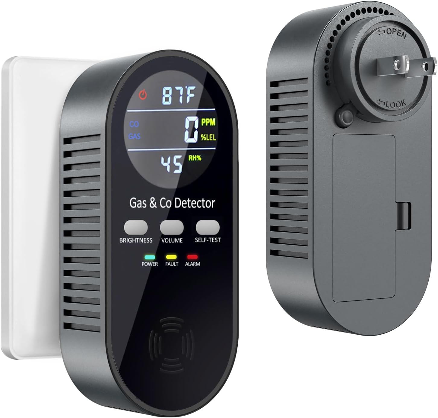 5-in-1 Carbon Monoxide Detectors, Combination Natural Gas Leak Detector and Carbon Monoxide detectors Plug in with 9V Battery Backup, Travel Carbon Monoxide Detector with Voice Brightness Control
