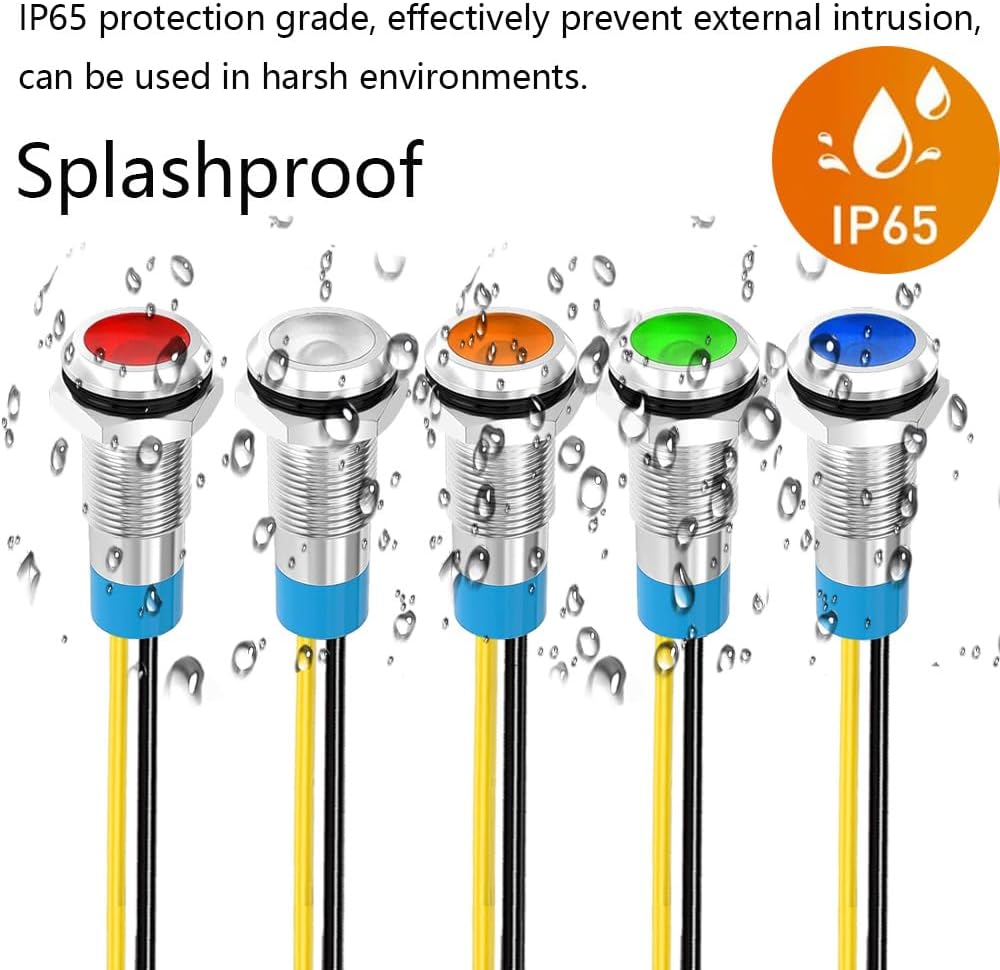 5pcs 8mm 110V-220V AC LED Waterproof Signal Lamp Metal Indicator Light (Yellow)