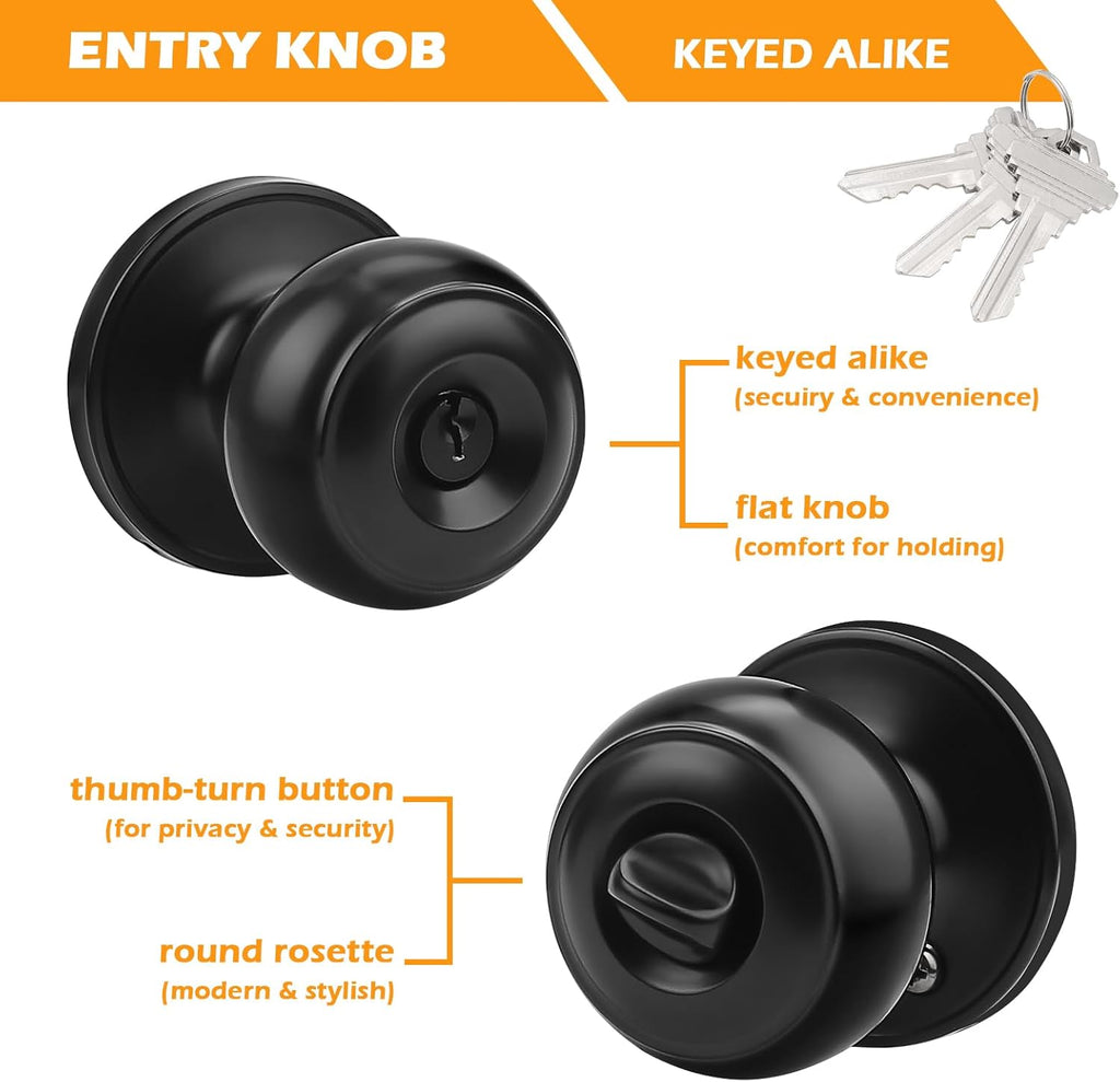 Gobrico Keyed-Alike Exterior Door Knobs Flat Ball Door Locksets with Same Key, 5Pack
