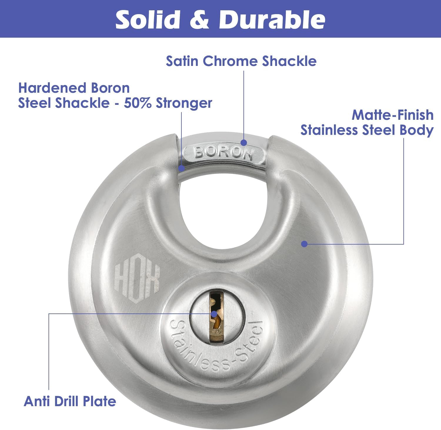 Heavy Duty Padlock with Key – 70mm Stainless Steel Commercial Discus Keyed Lock, High Security, 4 Pack
