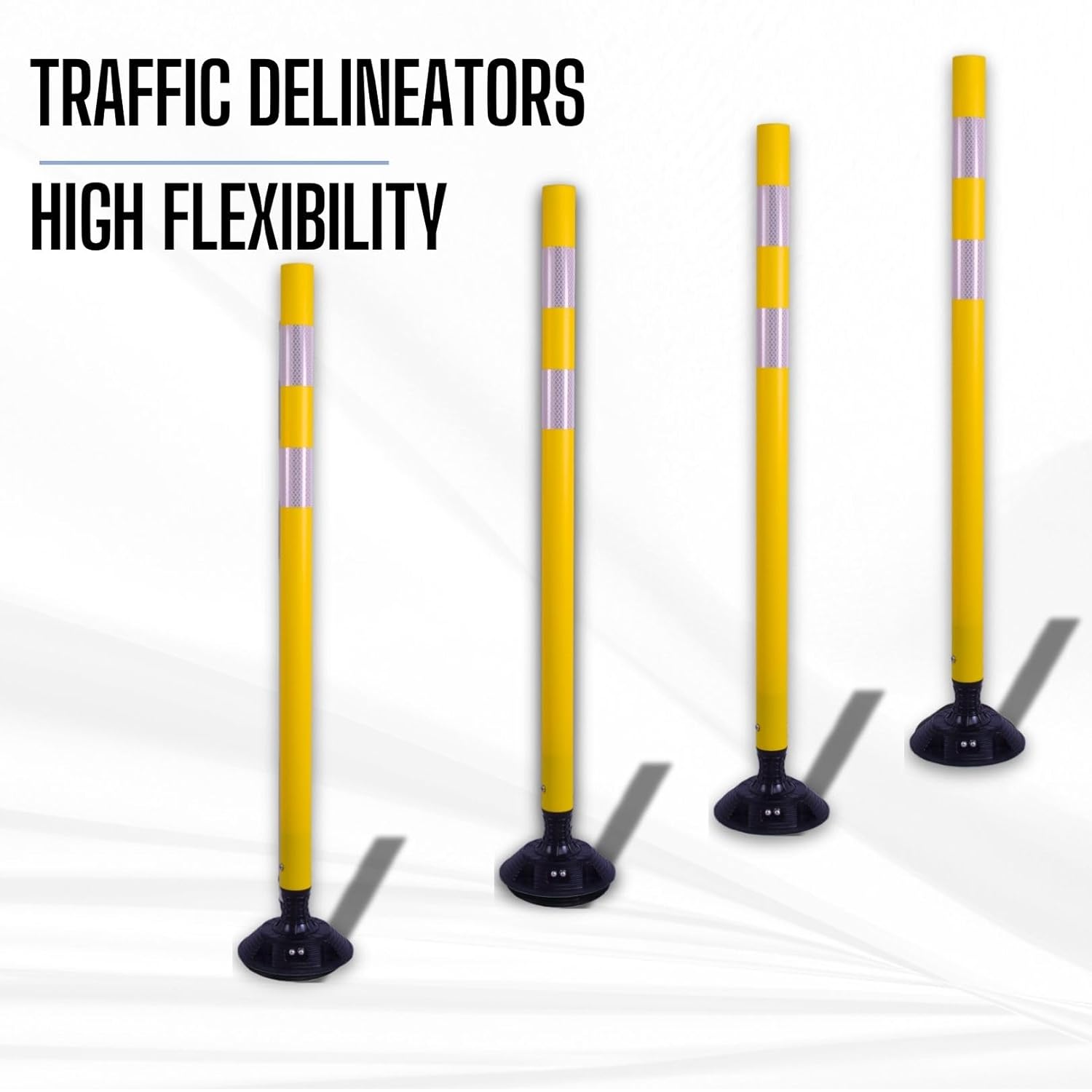 BESEA 8 Pack 36 Inch Traffic Delineator Posts with Reflective Collars Yellow Road Cones,Yellow Durable Flexible Safety Cones for Construction, Parking Lot, and Roadway Use