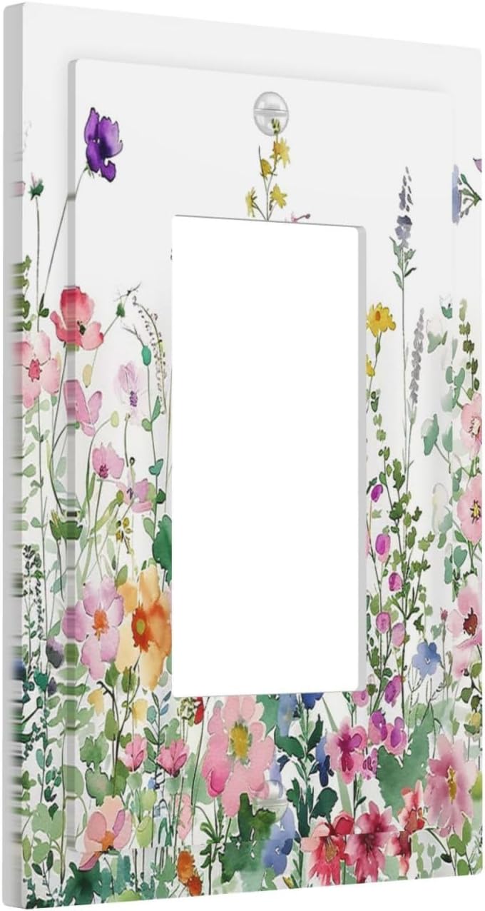 Decorative Outlet Covers Boho Colorful Flowers Plant Rustic Wildflower 1 Gang Single Rocker Light Switch Cover Plate Wall Plates GFCI Faceplate for Bed Room Bathroom Decor