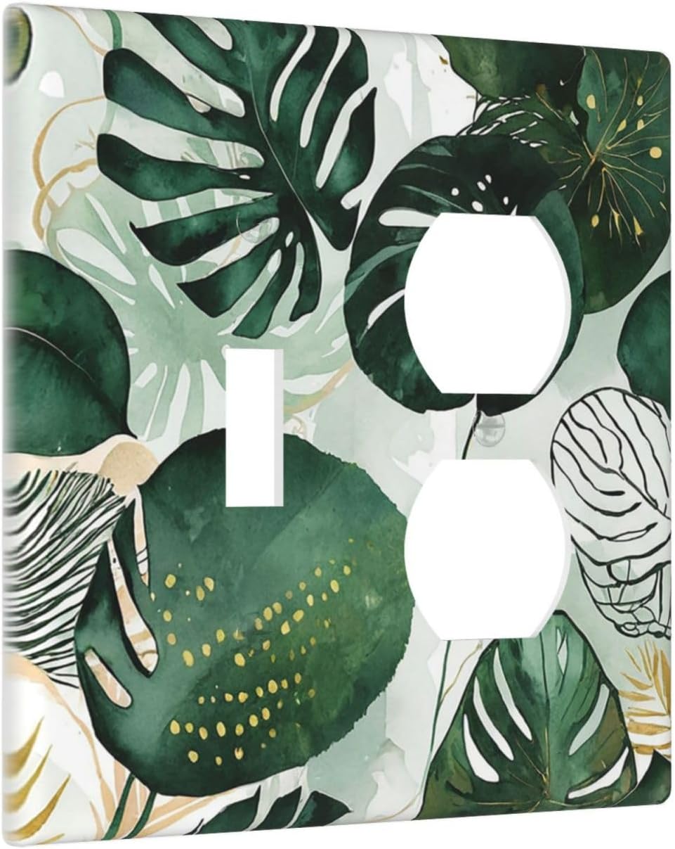 Wallplates Boho Tropical Leaves 1 Toggle 1 Duplex Switch Plate Electrical GFCI Faceplate Decorative Light Switch Covers for Bedroom Bathroom Decor