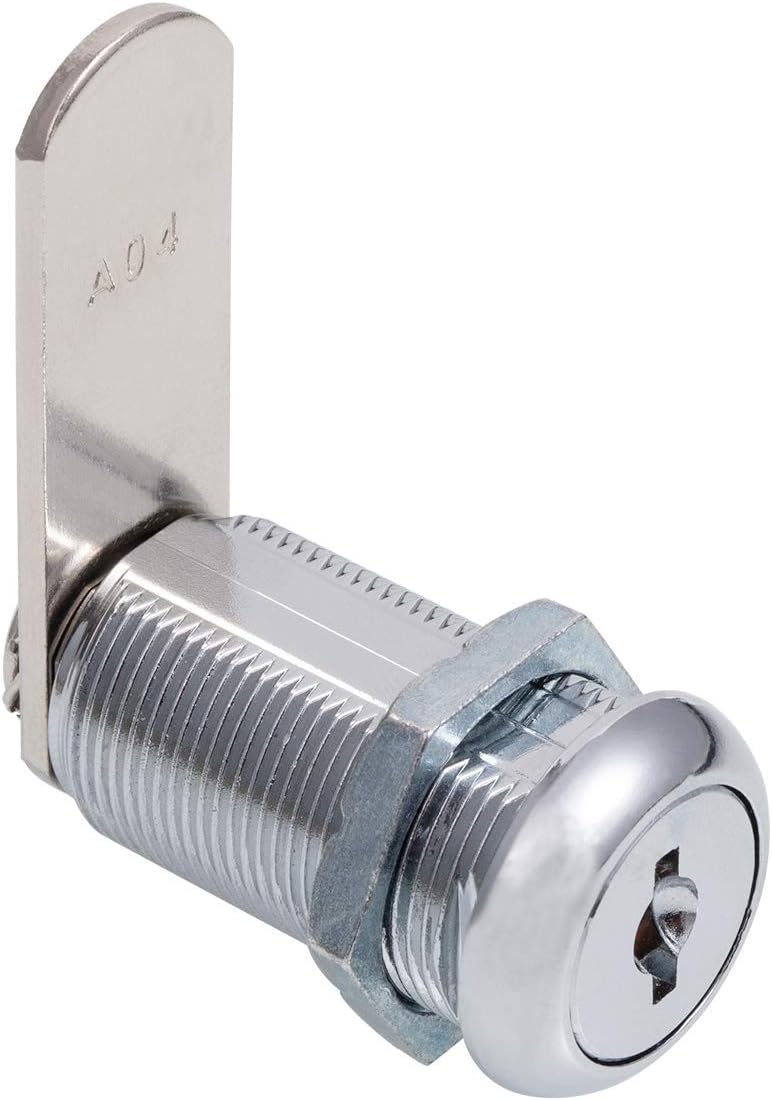 Cabinet Cam Locks Keyed Alike, 1-1/8” Cylinder Cam Locks for Tool Box RV Compartment Mailbox Vending Machine Drawer File Cabinet, Fits 7/8” Max Panel Thickness, Chrome Finish with 3 Cams and 2 Keys