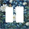White Flowers Green Leaves Dual Outlet Covers Wall Plate 2 Gang Rocker Decora Decorative Switchplate Electrical Faceplate GFCI Light Switch Covers for Farmhouse Living Decor