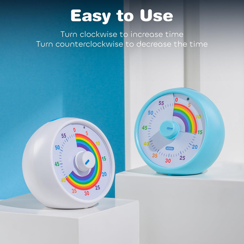 Visual Timer for Kids, 60-Minute Countdown for Classroom Office Kitchen, Desk Timer Kids Time Management Tools with Silent Operation, Pomodoro Timer Rainbow Pattern(Blue)