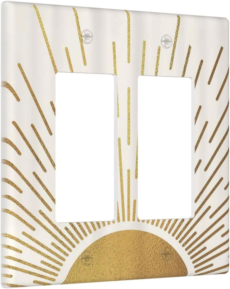 Decorative Outlet Covers Boho Mid Century Gold Sun Sunbeams 2 Gang Light Switch Cover Plate Double Rocker Wall Plates for Electrical Outlets Switch Plate Covers for Bedroom Home Decor