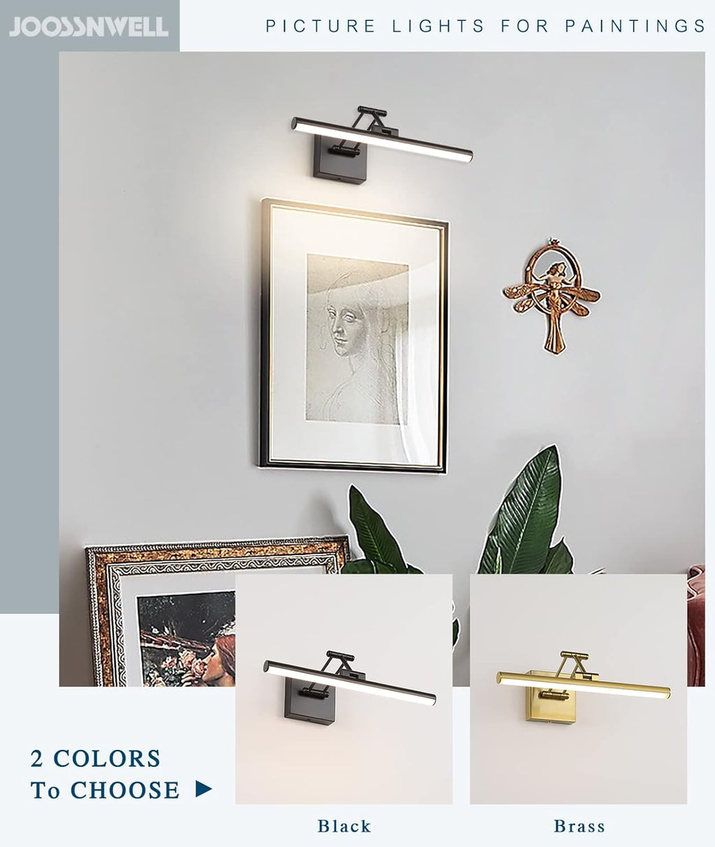 Joossnwell LED Picture Lights for Paintings Dimmable 15.5 Inch Long Hard-Wired Art Lights for Paintings Black Gallery Light with Adjustable Swing Arm Artwork Display Lamps 7W 3000K Warm White