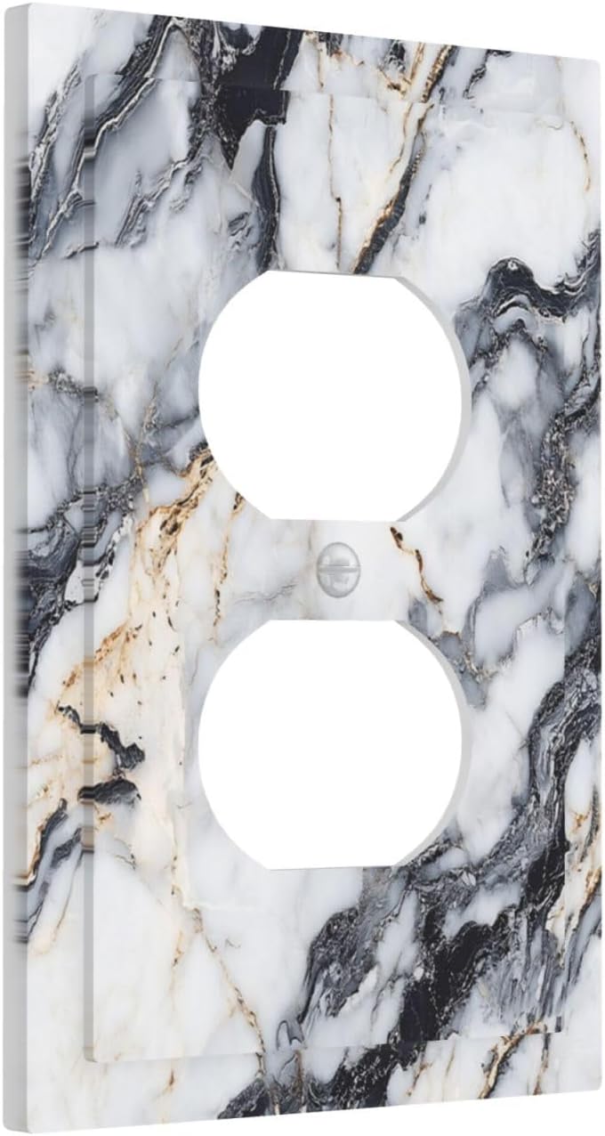 Outlet Covers Black Gold Marble Abstract Modern Luxury 1 Gang Duplex Light Switch Cover Plate Decorative Switch Plate Covers Electrical Socket Cover for Bedroom Home Decor