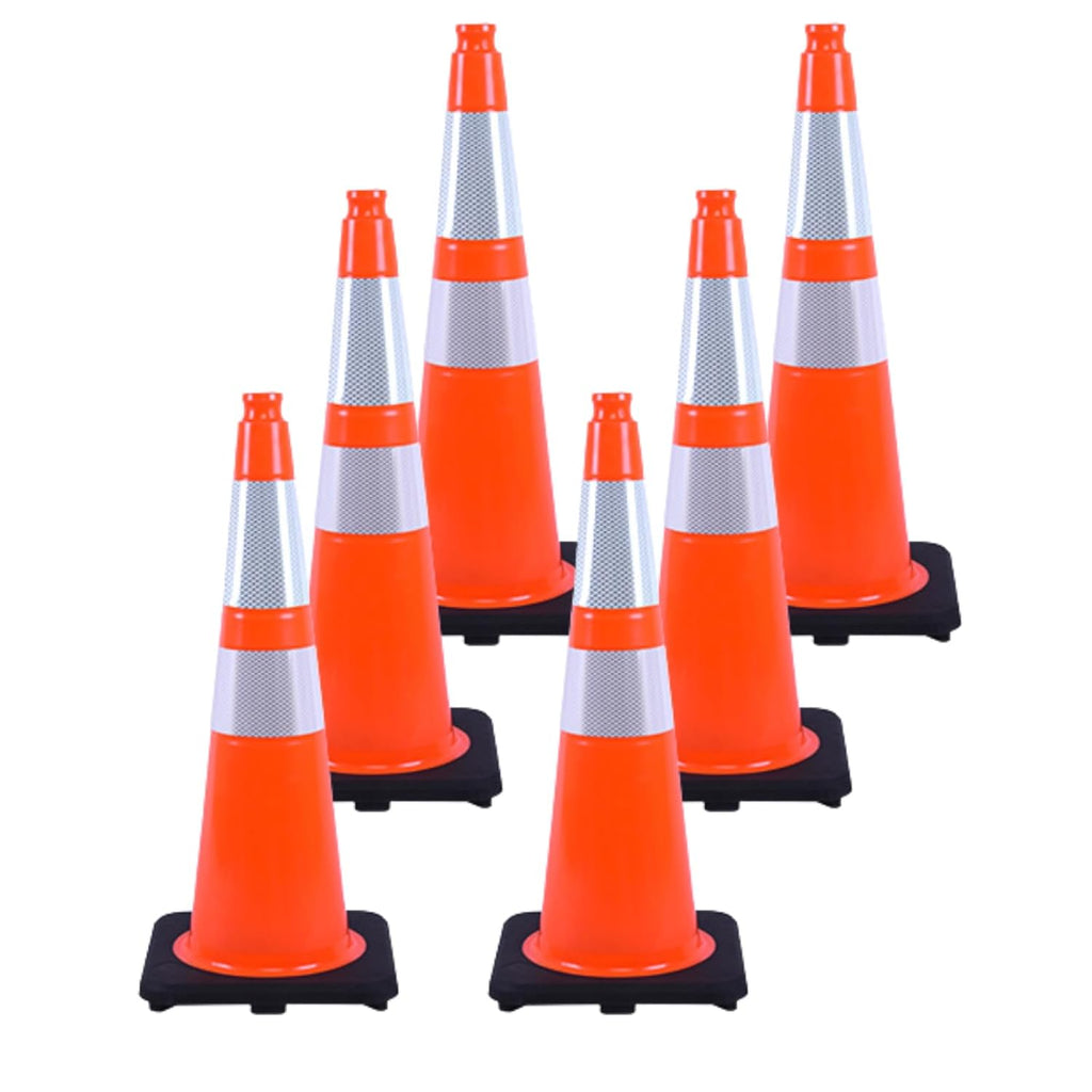 6 Pack 28 Inch Orange Traffic Cones with Reflective Bands, Heavy Duty Black Base Safety Cones for Road Work, Event Traffic and Outdoor Security (6, Orange, 28 Inch)