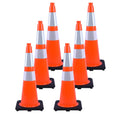 6 Pack 28 Inch Orange Traffic Cones with Reflective Bands, Heavy Duty Black Base Safety Cones for Road Work, Event Traffic and Outdoor Security (6, Orange, 28 Inch)