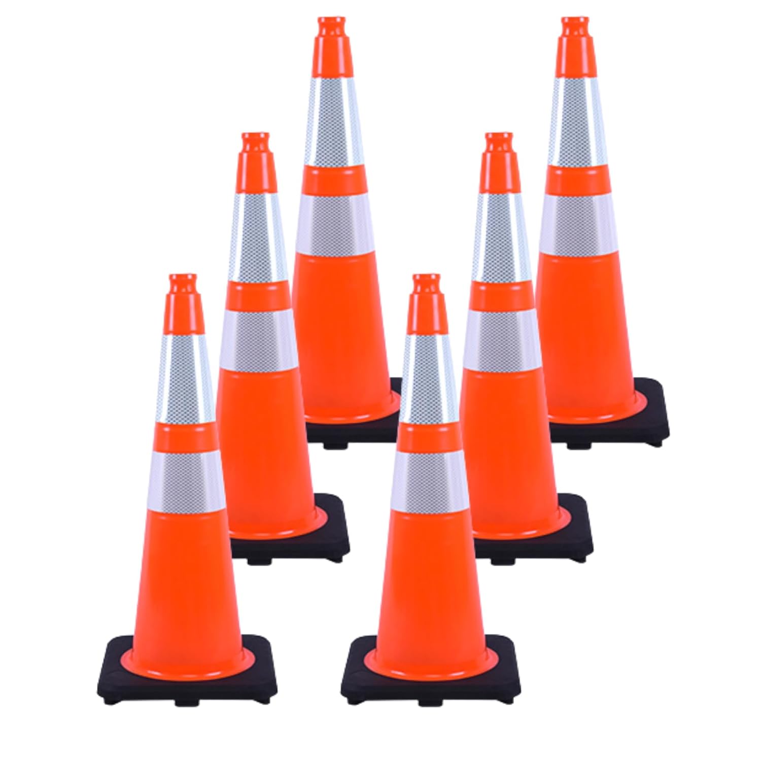 6 Pack 28 Inch Orange Traffic Cones with Reflective Bands, Heavy Duty Black Base Safety Cones for Road Work, Event Traffic and Outdoor Security (6, Orange, 28 Inch)