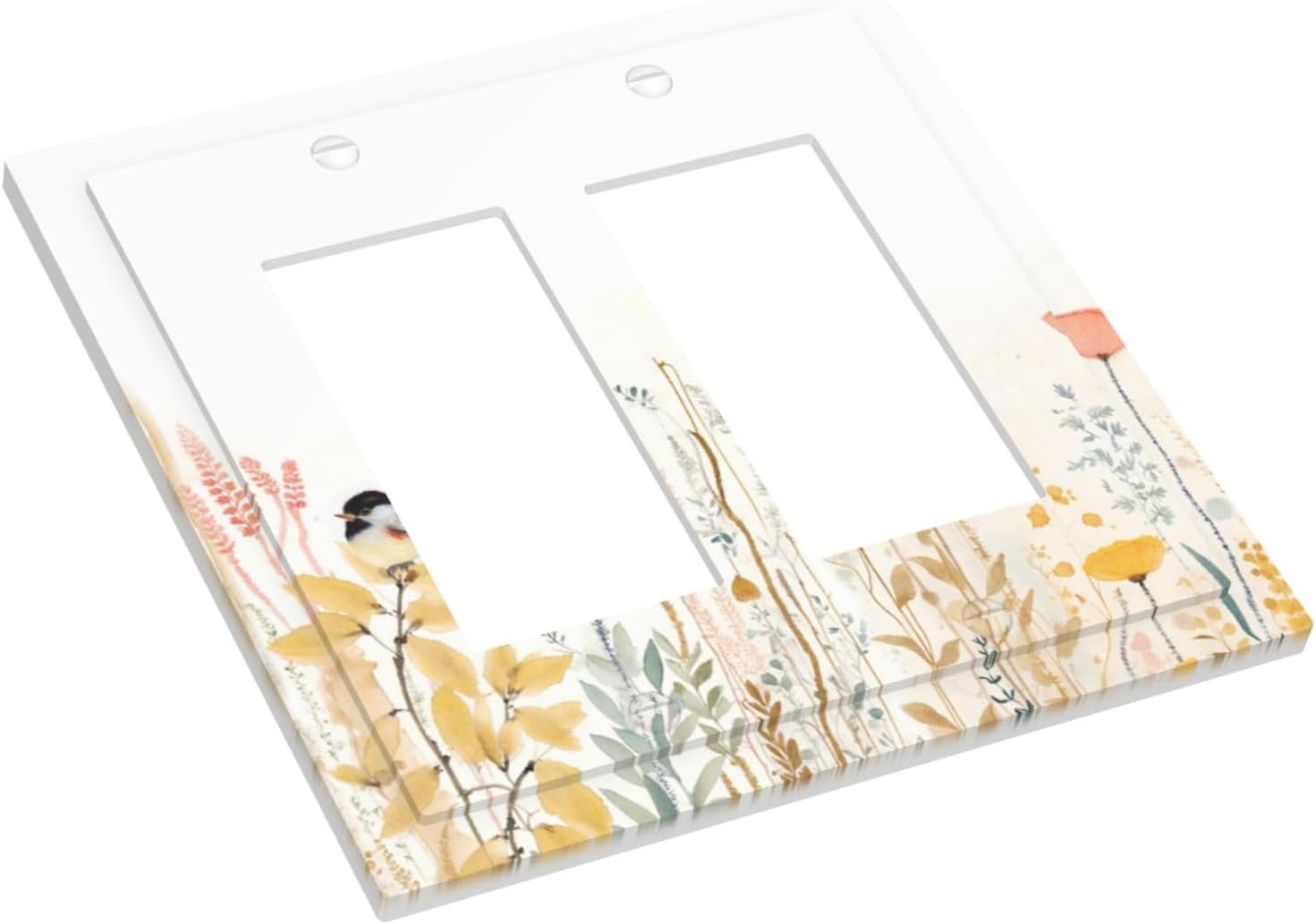 Decorative Outlet Covers Colorful Floral Watercolour Cuddly Bird 2 Gang Double Gfci Rocker Electrical Wall Panels Light Switch Cover Plate For Bed Room Living Room Decor