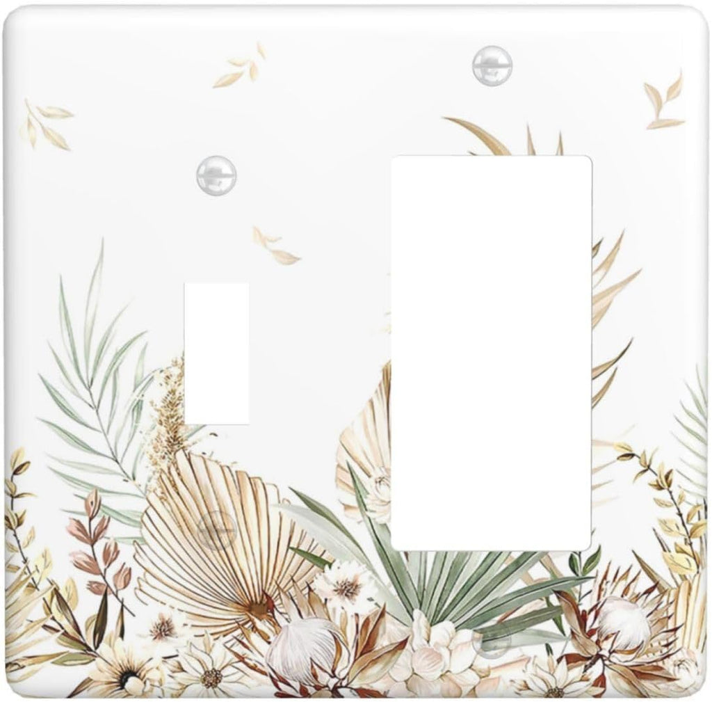 Outlet Covers Boho Leaves Watercolor Tan Leaf Floral Plant 1 Toggle 1 Rocker Combination Decorative Wall Plate Light Switch Cover Plate Electrical Switch Plates for Bedroom Home Decor