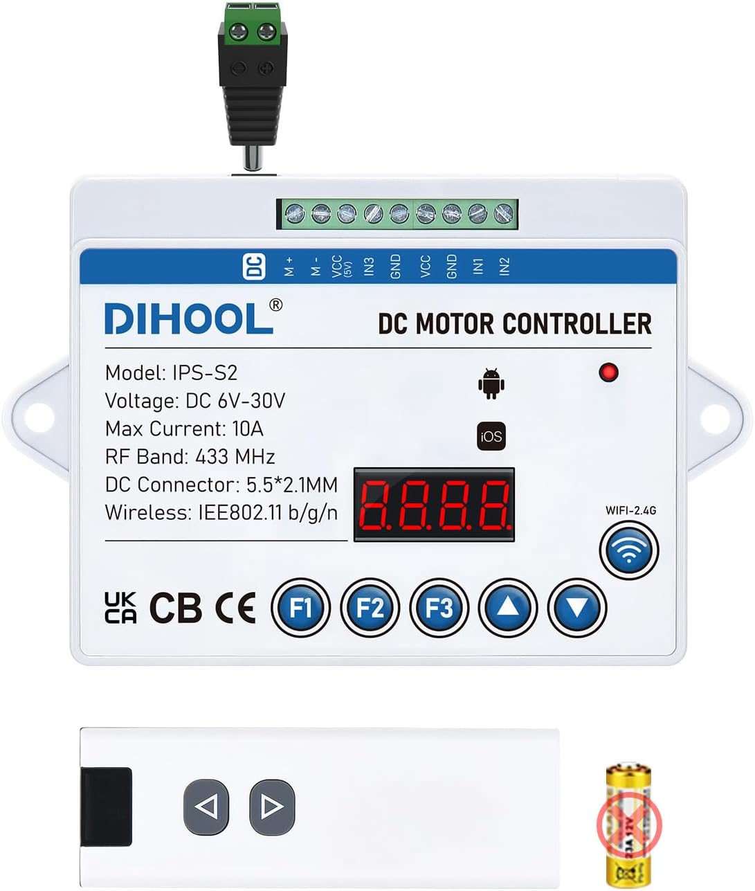 DIHOOL Electric Linear Actuator Controller with Current Limit, WiFi and Timer, Smart eWeLink Control, Remote Wireless 12V 24V DC Motor Controller, Rebound When Obstacles Protection, Load Safety