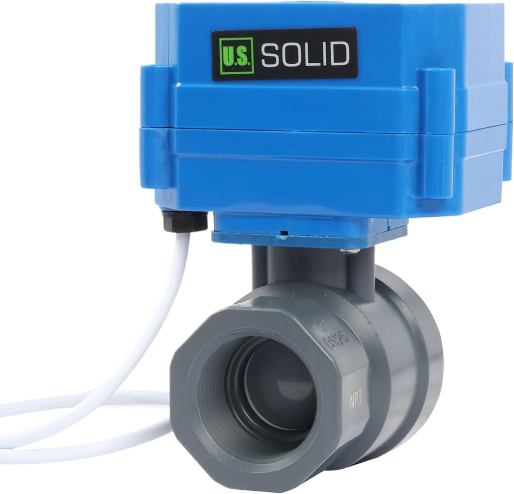 U.S. Solid 1"UPVC Motorized Ball Valve - Plastic Electrical Ball Valve with Full Port, 2 Wire Auto Return, 9-24V AC/DC, Normally Closed