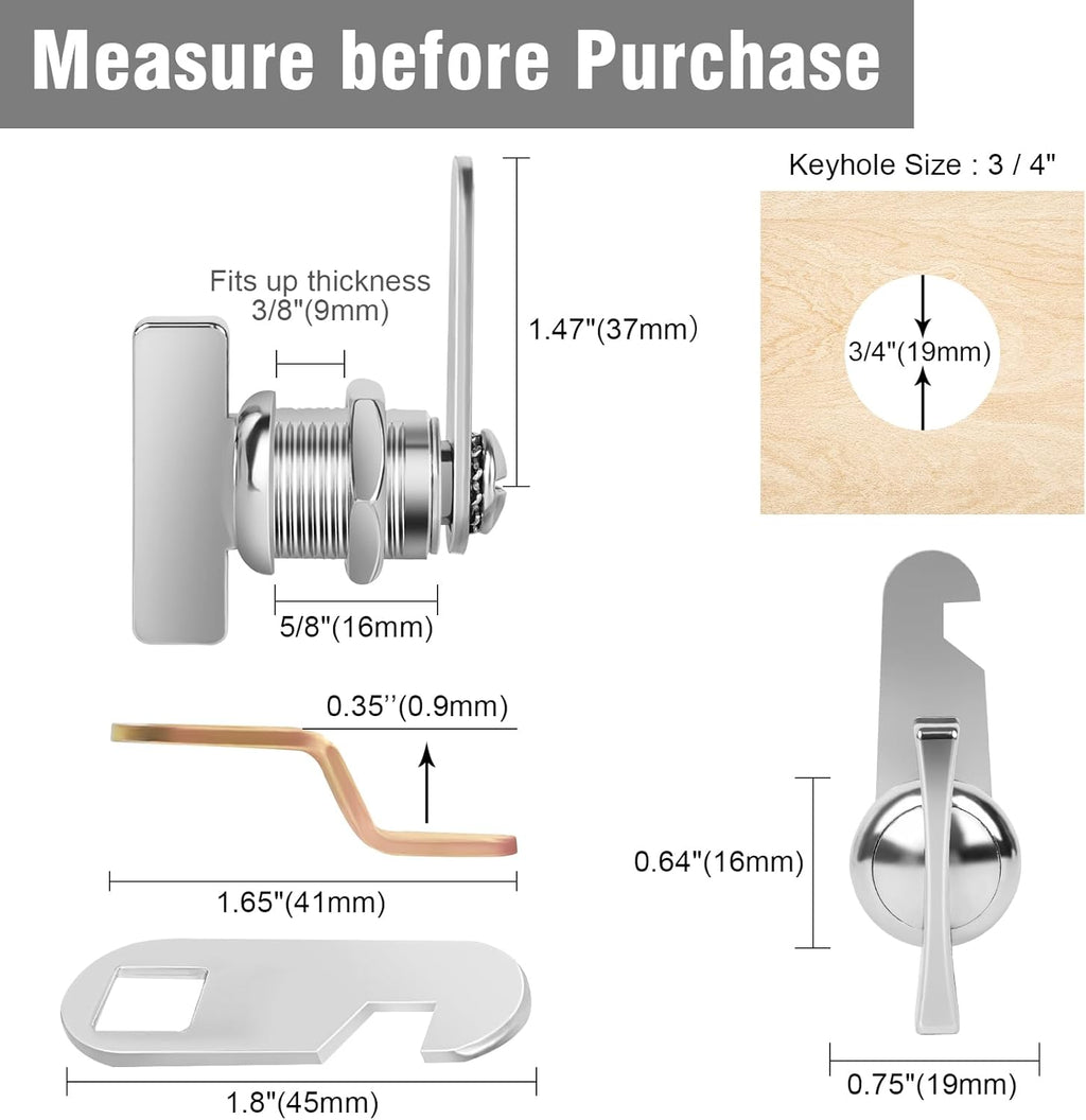 5/8' Cam Locks Thumb Operated Cabinet Lock Replacements RV Compartment Storage Locks Fits Vehicles, Files Drawers (5/8 Inch 2Pcs)