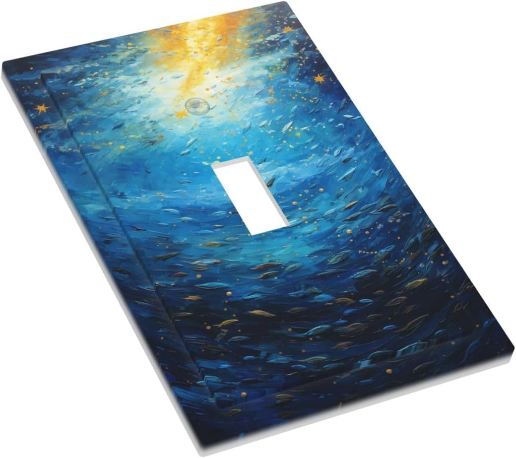 Decorative Light Switch Cover Dream Ocean Underwater World Fish Shoal 1 Gang Single Toggle Decorator Outlet Wall Plate Device Electrical Faceplate Switchplates for Kids room Nursery Decor