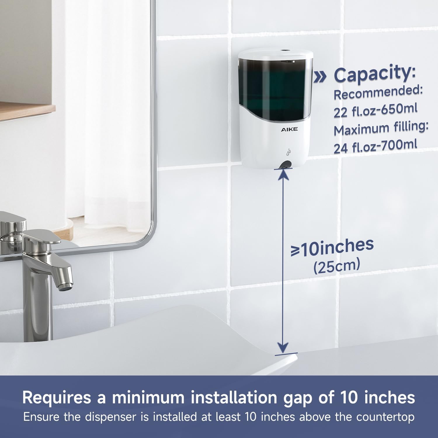 AIKE Wall Mount Automatic Soap Dispenser for Liquid Soap Battery Operated White, Model AK1216