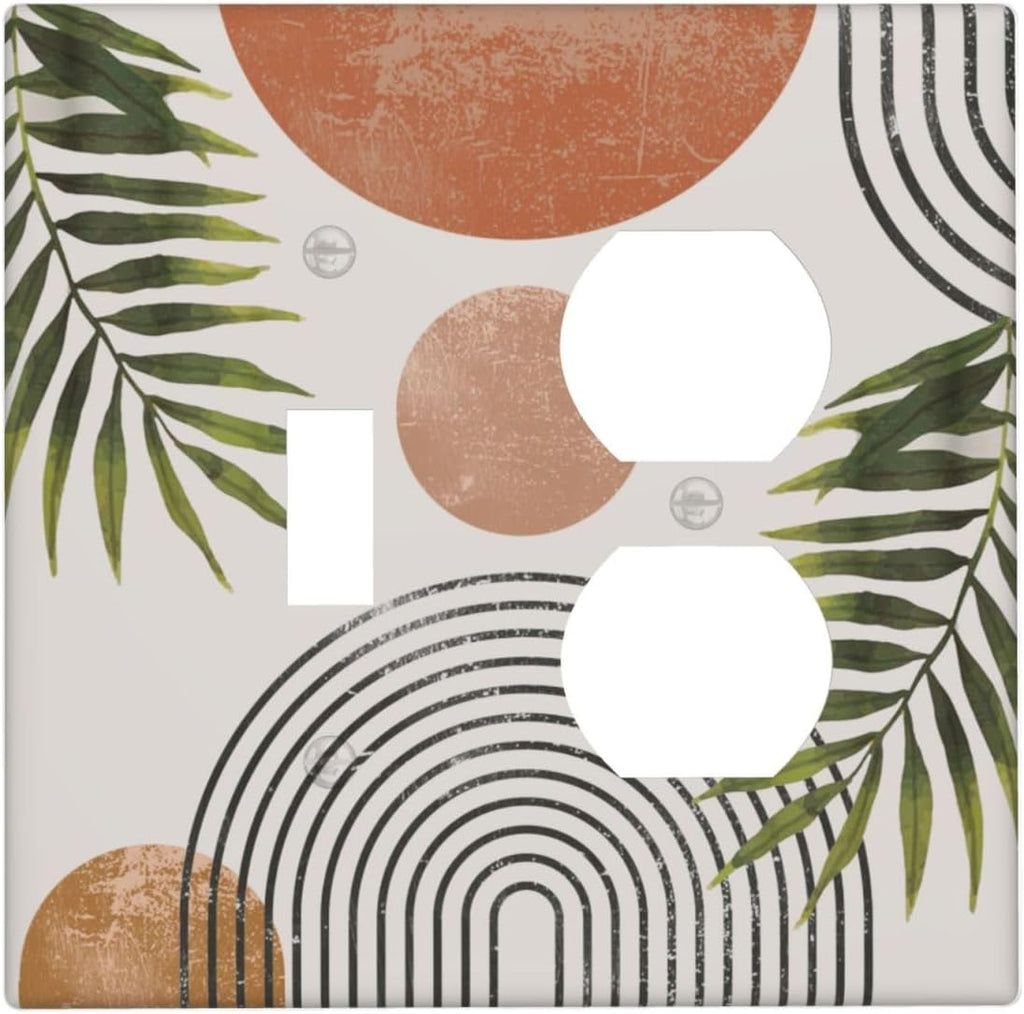 Beautiful Boho Mid Century Large Archs Sun Leaves Plants Wallplates 1 Toggle 1 Duplex Switch Plate Electrical GFCI Faceplate Decorative Light Switch Covers for Bedroom Living Room Decor