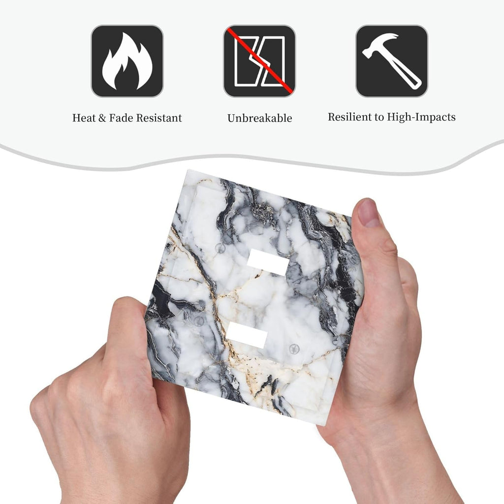 Decorative Switch Plate Covers Black Gold Marble Abstract Modern Luxury 2 Gang Double Toggle Light Switch Cover Plate Electrical Wall Plate Outlet Cover for Bedroom Home Decor